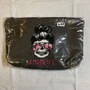 The Pouch Cosmetic Bag Women One Size Black NWT Skull Mom Life Graphic
